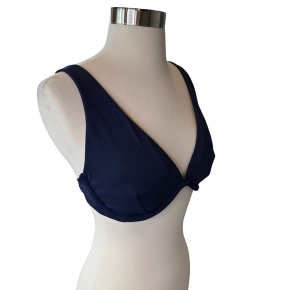 Athleta Plunge Bikini Top Women Bathing Suit Swim Wired Lightly Padded Navy 34 D - Picture 5 of 11